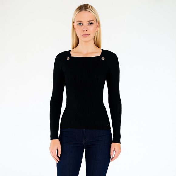 2/$30 White House Black Market Petite Square Neck Ribbed Sweater Studded #A0737 - Picture 1 of 7